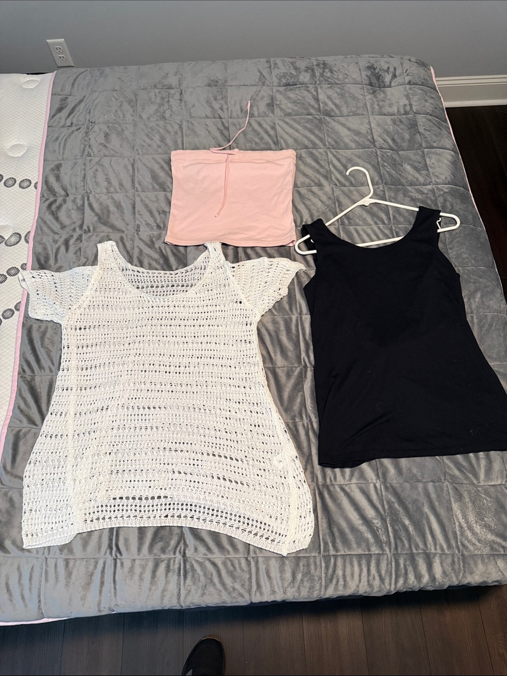 Women’s White Crochet Cover-Up, Black Tank and Pink Tube Top Set